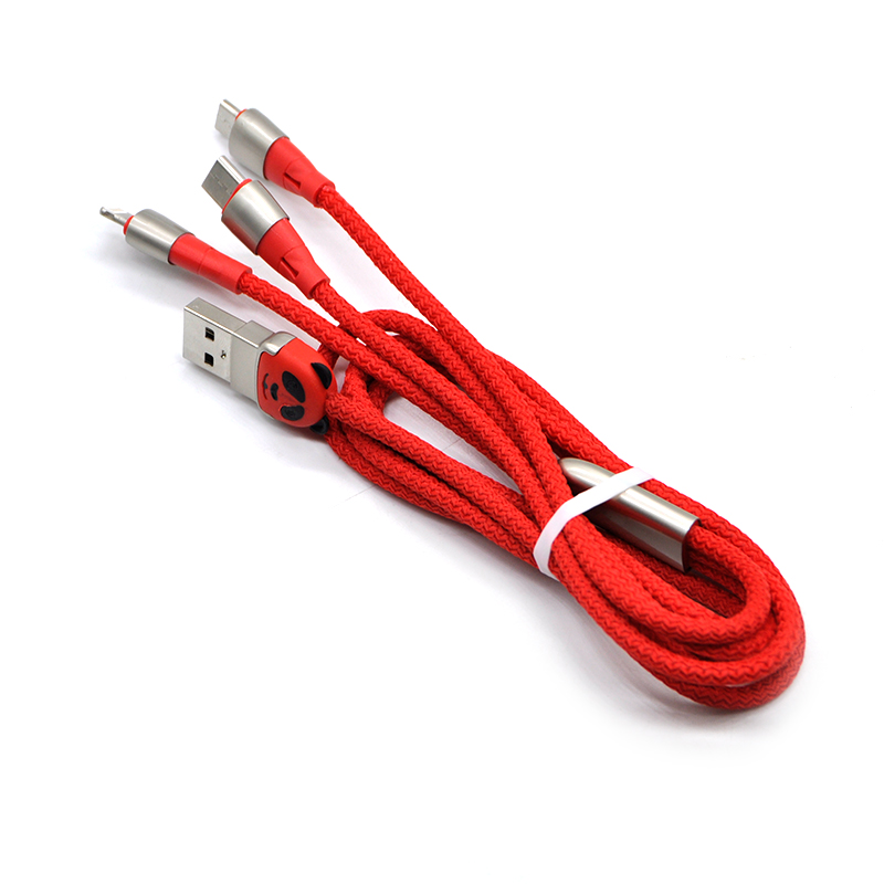 Vente chaude Usine 3 en 1 Câble Multifonction Nylon Tissu Tressé 5 V 2.4A USB Chargeur Câble