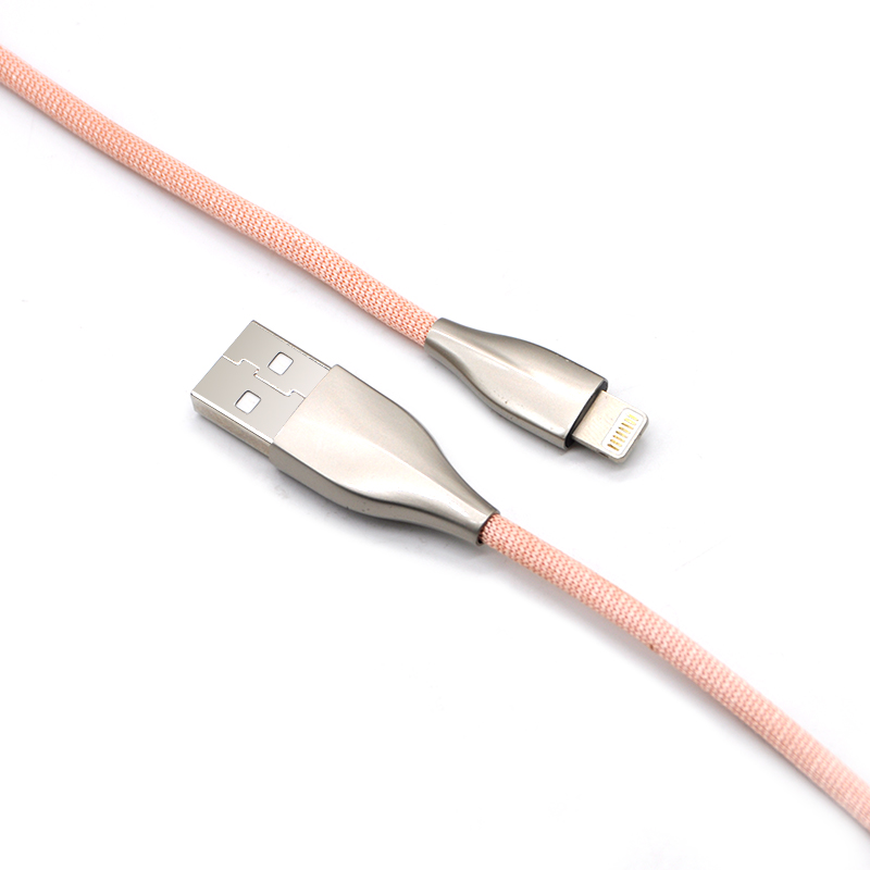 Câble de chargeur de données de câble iPhone tressé en nylon rose belle en alliage de zinc