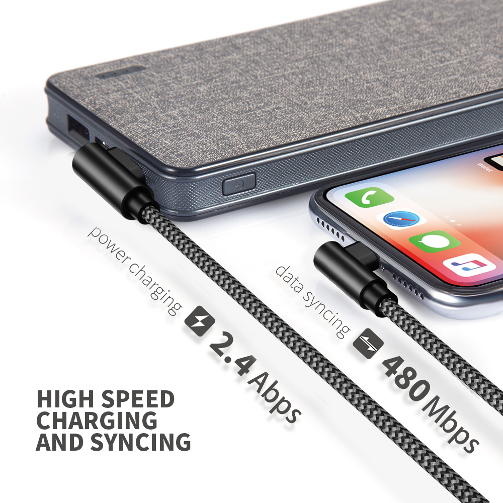 Câble de chargeur de données USB à 90 degrés pour iPhone pour iPad Type C Micro USB pour Samsung pour le téléphone court Huawei Téléphone Charge